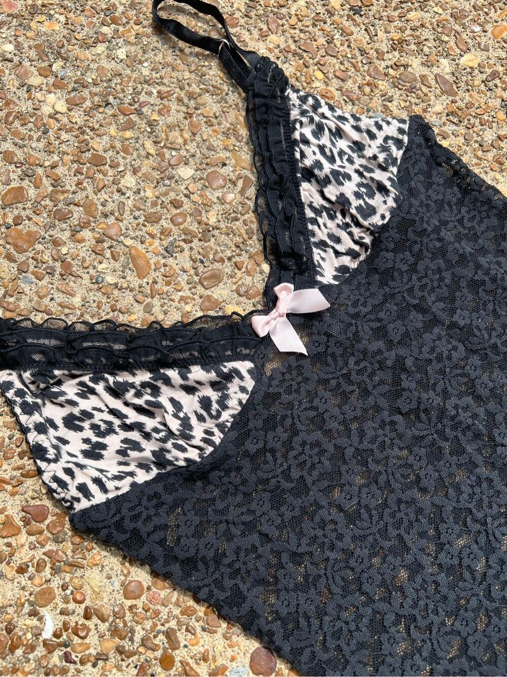 Vintage Victoria’s Secret Babydoll Slip Dress Leopard & Black Lace Lingerie S - Picture 2 of 4